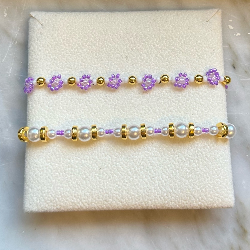 Two Handmade Flower Bead Bracelet